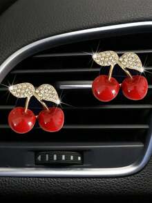 Diamond Inlaid Red Cherry Car Air Conditioning Vent Decoration Clip Air Conditioning Vent Decoration Car Interior Decoration Accessories - Multicolor - View 6
