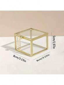1 pieza Caja de joyería rectangular de vidrio con decoración de cadena dorada vintage - Cierre con cremallera segura, exhibición transparente para aretes, anillos, collares, pulseras - Organizador de joyas y almacenamiento elegante para el hogar - ORO - Ver 5