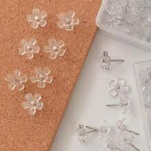 50pcs Transparent Flower Shaped Push Pins, 5-Petal Design, Office Decor Thumbtacks, Suitable For School Supplies, Back To School Season - Multicolor - View 5