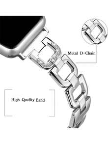 Band And Case Set For Women - Fashionable D-Shape Metal Band With Rhinestones (38mm, 40mm, 41mm, 42mm, 44mm) + Shiny Rhinestone Shock-Proof & Scratch-Resistant PC Case With Tempered Glass Screen Protector, Silver. Women's Accessories Compatible With Apple Watch Band And Case. - Silver - View 5