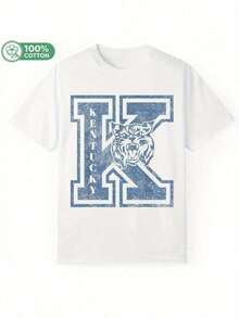Men's 100% Pure Cotton White T - Shirt With Kentucky Wildcat Graphic And Round Neck Design, Casual Style, Suitable For Everyday Wear And Activities. This Short - Sleeve Men's T - Shirt Features Vivid Direct - To - Garment Printed Graphics, And Is A Great Choice For Men's Vacation Or As A Men Gift. It's A Versatile Piece That Can Be Worn In All Seasons. Comes In A Classic White Color And Is Made Of High - Quality Cotton For Comfort. Also Fits The Streetwear Style. Men's Casual T - Shirt, Graphic Tees Men, Funny Tshirts, Tops. Graphic Tees - 白色 - 查看 2