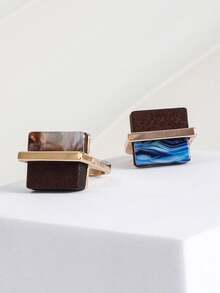 1枚合金方形木质树脂时尚简约百搭戒指，适合女性日常佩戴 - 方形 - 查看 5