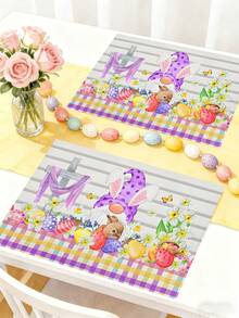 1pc/2pcs/4pcs Colorful Easter Bunny & Floral Checkered Print Placemat, Charming Cottage-Style Polyester Rectangle Table Mat With Bright Flower Ornaments & Bunny Ear Design – Easy-Clean Non-Slip Table Pad For Easter Festivities, Adult Birthday Dinners, Spring Outdoor Meals & Daily Home Use, Great Gift For Friends - Multicolor - View 18