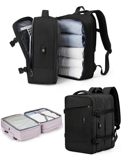 40L Expandable Travel Backpack, Unisex Carry-On Luggage Backpack With USB Charging Port And Anti-Theft Pocket, 17" Waterproof Business Laptop Backpack For Weekend Travel, Commute And School Travel Bag