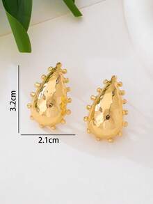 1 par de pendientes de botón con diseño exagerado de gota de agua con textura dorada para mujeres - Amarillo Oro - Ver 5