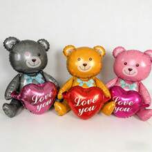 3pcs Mixed Color Valentine's Day Teddy Bear Hugging Heart Balloon, Wedding Teddy Bear "Love You" Heart Foil Balloon, Valentine's Day, Wedding, Engagement, Bridal Shower, Anniversary Party Decorative Balloons - Multicolor - View 8
