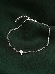 1Pc Fashion S925 Sterling Silver Eight-Pointed Star Cubic Zirconia Bracelet Fine Jewelry Suitable For Women's Daily Wear, Nightclub Party, Gathering - Silver - View 2