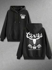 310g Men's New Fashionable   Pocket Hoodie, Coors Original Buffalo Skull Colorado Origin Pattern, Western Retro Style, Autumn/Winter Long Sleeve Casual Top, Men's Door Clothing, Comfortable And WarmY2K-W-Tops - màu đen - Xem 6