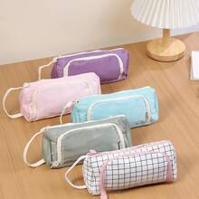 1 pieza Nuevo estuche de lápices/bolsa de almacenamiento diario de gran capacidad y multifuncional con diseño minimalista de triángulo a cuadros para estudiantes - Multicolor - Ver 4