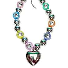 复古镀银串珠水晶项链，镶嵌多种颜色水晶，夸张的品牌展示项链，新颖的心形吊坠项链，女士款 - 桃心 - 查看 5