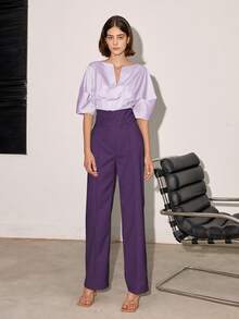 Women's Solid Color High Waisted Straight Leg Casual/Business Pants, Spring And Summer - Purple - View 3