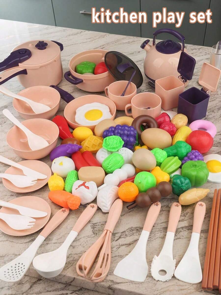 1 Set Kids Kitchen Cookware Playset, Pretend Play Magnetic Stove, Cooking Utensils, Cutting Toys, Holiday Gift