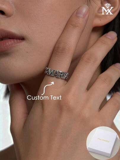 Customized Letter Combination Ring, Personalized Minimalist Text Ring, Exquisite Stainless Steel Stackable Rings, Suitable As A Gift For Friends, Family, Birthday, Anniversary, Holiday, Commute, Party, Vacation, Gold, Fashion, Retro, Minimalist, Unisex, Casual, Cute, Customized, Personalized, Unique, An Ideal Gift For Him!