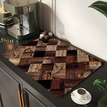 1 件木纹印花吸水垫/沥水垫，适用于咖啡机、餐具 - 吸水性强的聚酯纤维桌面保护垫，背面带防滑橡胶，适用于厨房台面装饰、家庭酒吧和餐桌 - 彩色 - 查看 6