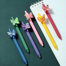 12支/6支装彩色蝴蝶圆珠笔，蝴蝶系列按压式圆珠笔，派对礼品，文具套装，可用于日记、学习，可爱设计，耐用塑料材质，轻巧笔身，按压式出墨 - 黑色 - 查看 4