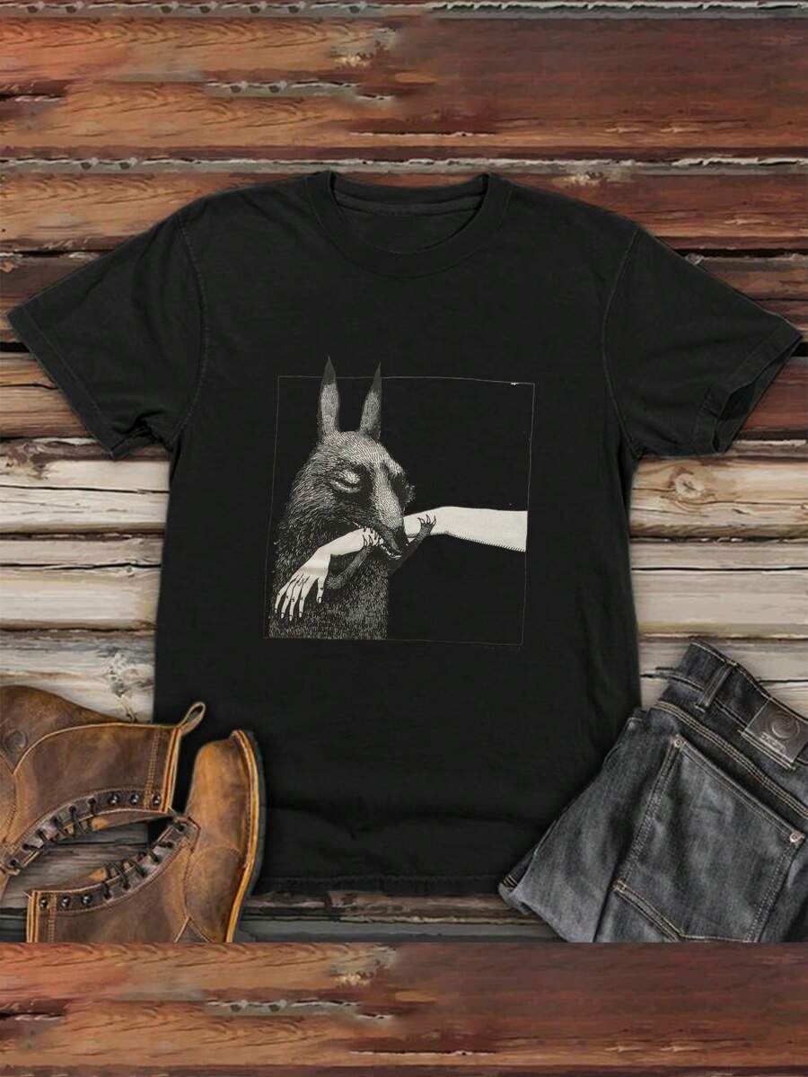 Camisetas de Manga Corta para Hombre con Patrones de Dibujos Animados para Primavera y Verano, con Diseños Impresos - Negro - Ver 1