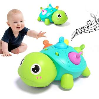 0-6 Months Baby Toys, Musical Crawling Turtle Toy, Multidirectional Moving Turtle Toy With Sound & Light Effects, Educational Developmental Toys For Baby Boys And Girls