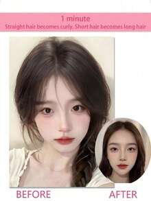 8英寸黑棕色合成刘海假发，自然八角刘海，适合女性，蓬松自然，适合日常佩戴，适合派对和日常使用，女士发饰，发夹，美发造型套装，理发沙龙美容旅行必备美发工具套装，美发产品，护发产品，发饰 - 彩色 - 查看 3