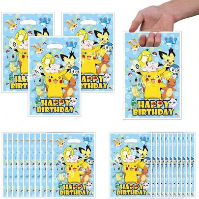 10pcs Pokemon Theme Party Gift Bags, Pokeball Candy Bags, Children Boys Girls Birthday Decorations, Baby Shower Supplies