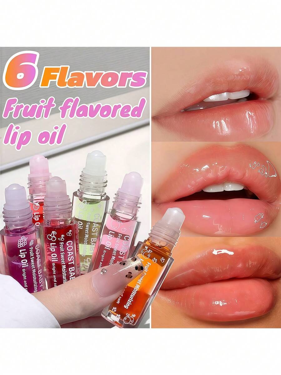 Magic Lip Oil With Roller Applicator - Moisturizing And Nourishing, Long-Lasting Hydration, Suitable For All Light Skin Tones, Quick And Even Application, Perfect For Daily, Stage, Evening And Holiday Makeup, Stage Makeup, Fun Design, Long-Lasting Formula. Transparent Lip Gloss Roller, Moisturizing Oil, Lip Balm, Lip Makeup, Moisturizing Base, Lip Tint, For Women Fruity Oil.