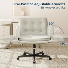 Fumahome Oversize Criss Cross Home Office Desk Chair With 5-Position Adjustable Arms Swivel Office Chair With Wheels Pet-Friendly Pu Leather Vanity Chair Modern Accent Chair With Wide Cusion Comfortable Desk Chair For Home Office Restroom - Milky White - View 4