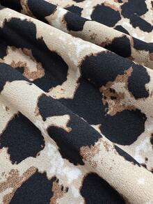 KeKe Bloomly 春夏新款豹纹宽松休闲连衣裙，V领长袖，可机洗，舒适女装 - 卡其色 - 查看 6