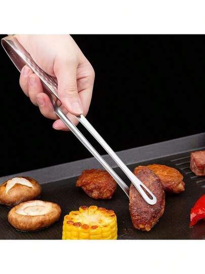1件/3件装不锈钢烧烤钳，重型防锈，符合人体工学手柄，适用于牛排、沙拉、蔬菜等，便携式烹饪工具，适合室内外家庭、露营和野餐，经久耐用，表面光滑金属质感。