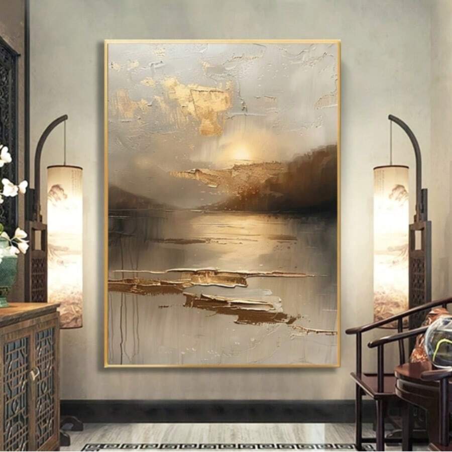 Abstract Sunset Painting, Minimalist Style Wall Art, Frameless Fashion Theme Decor For Living Room, Bedroom, Office, Bar - Creative Home Decoration Gift - Multicolor - View 1
