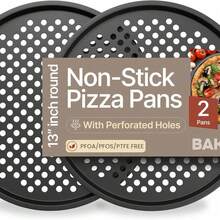 Non-Stick Pizza Pan With Holes - 13-Inch Perforated Pizza Crisper Carbon Steel Pizza Pan - 1 Round Pizza Trays - 黑色 - 查看 7
