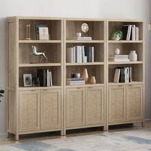 SICOTAS Bookcase 71" Tall Bookshelf 5 Tier Rattan Boho Bookcase With Doors Storage Large Book Case Shelf Farmhouse Bookshelves Library Book Shelves For Living Room Bedroom Home Office Kitchen - Reclaimed Light Oak - View 3