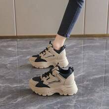 2026 春季女士厚底运动鞋，轻便舒适的矮个子厚底鞋 - 黑色 - 查看 2