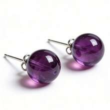 1 Pair 925 Sterling Silver Natural Amethyst Round Hoop Earrings, Designer Fashion Elegant Sexy Jewelry Gift For Young Women, Luxury Couple Vacation Present - Purple - View 2