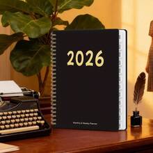 Planificador de Calendario para 2026 - Agenda De Planificacin De 12 Meses Con Encuadernacin En Espiral Planificador Diario 2026 - Para El Trabajo Acadmico Estudiantes Profesores Familia Hogar Col - Negro - Ver 3