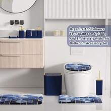 XLHOMO Bathroom Set -  Bathroom Set With Shower Curtain And Rugs, Bathroom Accessory Set, Navy Blue Bathroom Sets, Trash Can &Amp; Soap Dispenser - MàuG - Xem 5