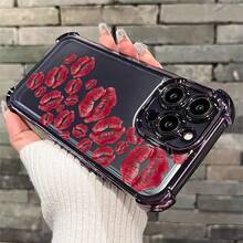1pcs Red Lip Print Phone Case Compatible with Apple Phone17ProMax 16 15 14Plus 11 12 13 ProMax Antidrop Phone Case Camera Protection Phone Case Girlish Style Popular Personality Cute Fashion Can Be Given To A Lover Can Be Given To Friends - Morado - Ver 5