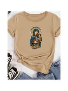 Camiseta Básica Estampada Algodão Católica Nossa Senhora do Perpétuo Socorro Religiosa Unissex - Caqui - Visão 3