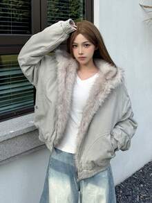 洗水短款美式休闲街头夹棉大衣，可拆卸衣领，男女通用解构风格街头服饰