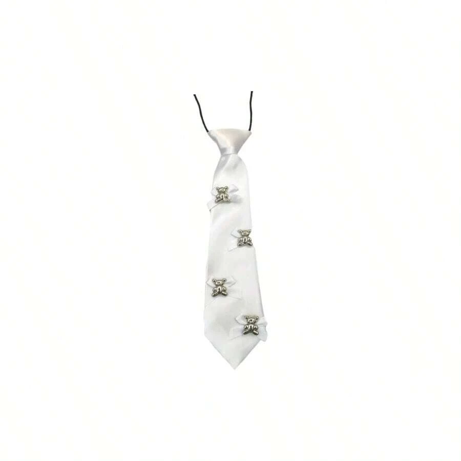 Corbata de tela suave ajustable para hombres y mujeres, uso rpido, oficina, uso diario, elegante, para reuniones de negocios - blanco - Ver 1