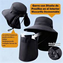 Sombrero para sol mujer sombrero proteccin UPF 50+Alero ancho Proteccin integrada con cuello con Mscara extrable Cortina trasera se puede enrollar para Playa Pesca Viajes al aire libre - inicial - Ver 2