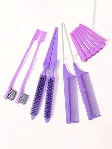 Set de 12 piezas de peines y pinzas para el cabello para niños, equipado con 2 peines de nailon, 2 cepillos de bordes de cabello de doble cara, 2 peines de cola de ratón suaves y 6 pinzas de pato, perfecto para crear peinados elegantes y a la moda - Multicolor - Ver 2