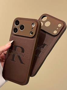 Funda de teléfono personalizada con letra, con diseño de textura de lichí grabado con láser, a prueba de golpes y resistente a los arañazos, protege el lente de la cámara, compatible con iPhone 17, 16, 15, 14, 13, 12, 11 Pro Max y series Plus, regalo perfecto para cumpleaños, aniversario y Navidad - Marrón - Ver 9