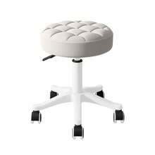 Small Chair Round Rolling Stool With Wheels PU Leather Height Adjustable Swivel Drafting Work SPA Salon Stools Home Office Chair - White - View 7