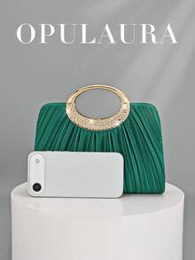 OpulAura 女士时尚闪亮水晶水钻晚宴手拿包，璀璨奢华镶钻正式礼服手提包，适合晚宴、派对、生日、婚礼等场合，可用作新娘手拿包 - 綠色 - 查看 7