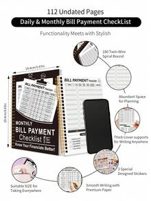 开启48个月的全新财务规划之旅！这款A5尺寸的账单支付和预算追踪计划包含一本月度财务整理笔记本，帮助您清晰记录家庭支出。从收入到支出，它提供全面的概览，并采用优质纸张精心制作。