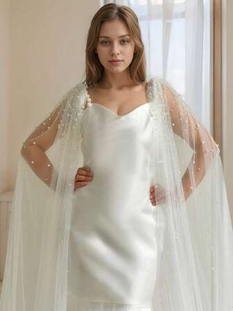 2 st elegant pärltyllkappa för kvinnor, lätt och böljande, iögonfallande val för bröllop och banketter