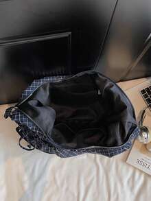 Fashionable Niche Design High-Quality Plaid Drawstring Dumpling Bag, Versatile Daily Commute Shoulder Crossbody Bag - 藍色 - 查看 6