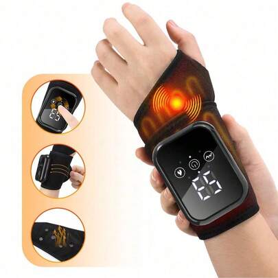 Hailicare Almohadilla de calentamiento inalámbrica para la muñeca de color negro para aliviar la tendinitis y el síndrome del túnel carpiano. Almohadilla de calentamiento para la mano con 3 niveles de calentamiento, 3 niveles de vibración y masaje con calor. Muñequera eléctrica con calentamiento y vibración recargable. Regalo perfecto para el Día de la Madre.