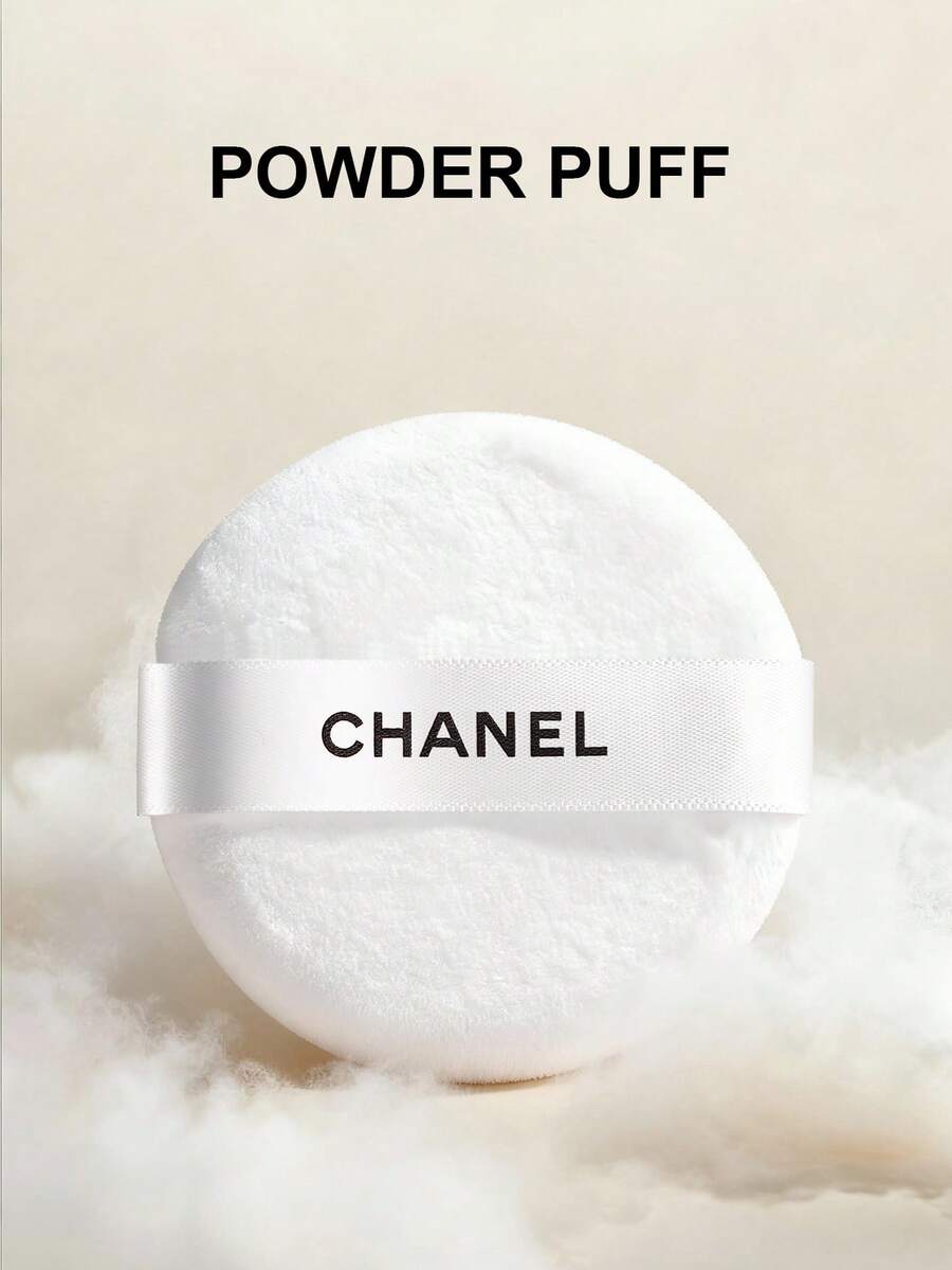White Loose Powder Puff, Round Plush Face Puff With Signature Black CHANEL Sash, Feather-Light Velvet Touch For Setting Powder - White - View 1