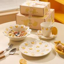 Handpainted Embossed Ceramic Dinnerware, Fashionable Tableware, Deep Plate, Bowl, Straw Hat Bowl, Fruit Embossed Design, High-Quality Premium Dinnerware, Kitchen Household Tableware, Fruit, Snack & Salad Plate, Soup Bowl, Suitable For Family Gatherings, Parties, Home, Restaurant And Cafe - Multicolor - View 3