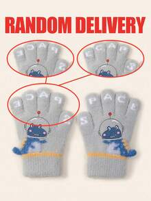 1 Pair Kids Cartoon Dinosaur Knitted Warm Gloves, Finger Mittens For Autumn/Winter - Fingerless Gloves - View 6